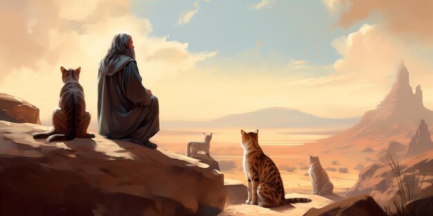 Divine cats looking to the sky