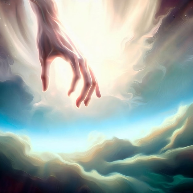 Photo the divine hand that touches the sky