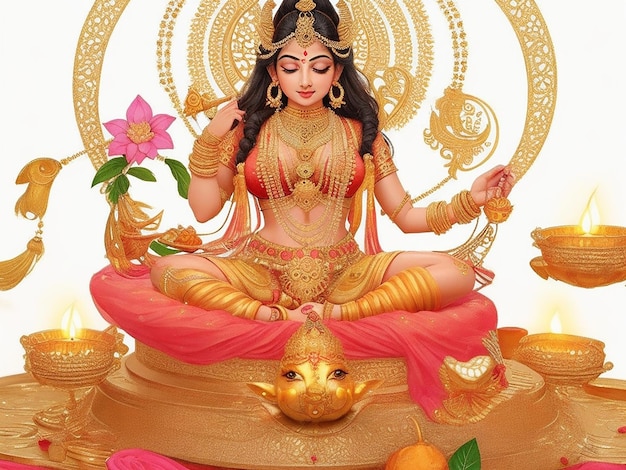 The divine Hindu goddess Lakshmi bringing wealth in the festival of Diwali