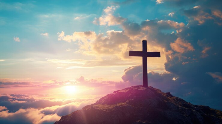 Photo divine light a silhouetted cross on the hill symbolizing faith and hope