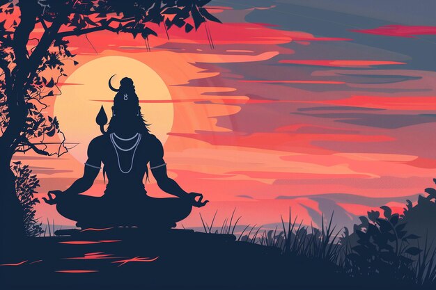 神聖な瞑想 静かな瞑想におけるシヴァのイラスト