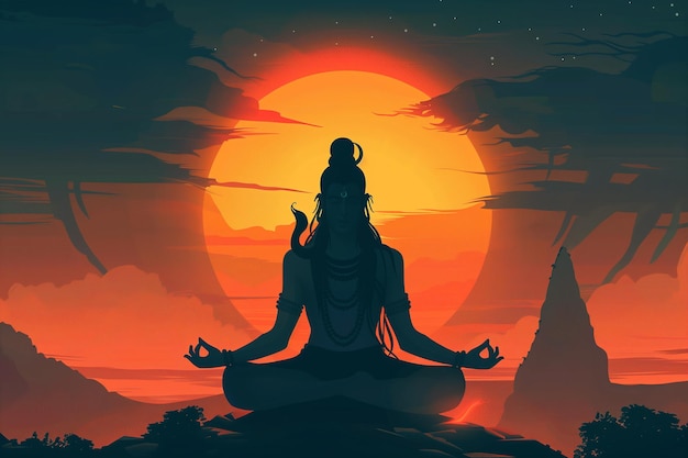 神聖な瞑想 静かな瞑想におけるシヴァのイラスト