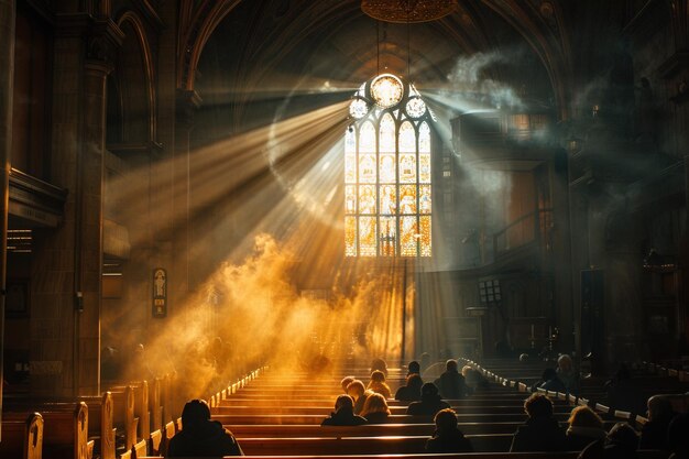 Divine Presence Worshipers in Sunlit Church