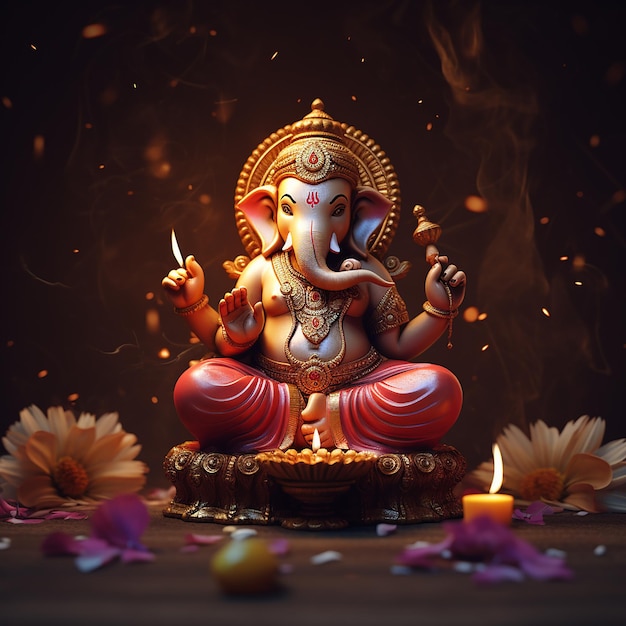 Divine Radiance 3D Ganesha on Dark Background for Diwali