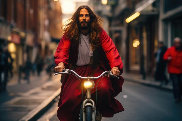 Photo divine ride jesus cycling through the streets