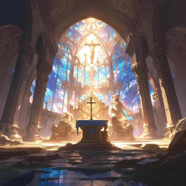 Divine Sanctuary Ethereal Church Interior with Sunlight