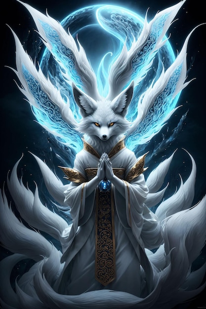 Divine white fox god praying