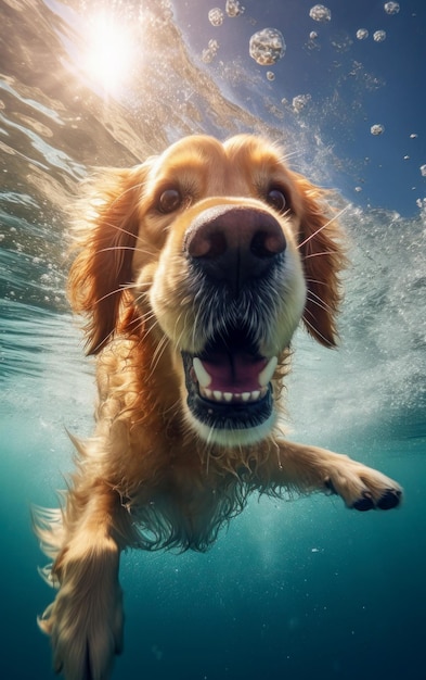 Diving happy dog