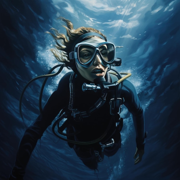 Diving lesson in open water Scuba diver before diving into ocean generative ai