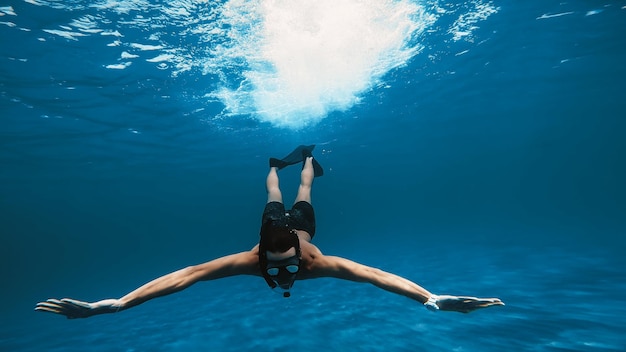 Diving Underwater the sea With Long Fins