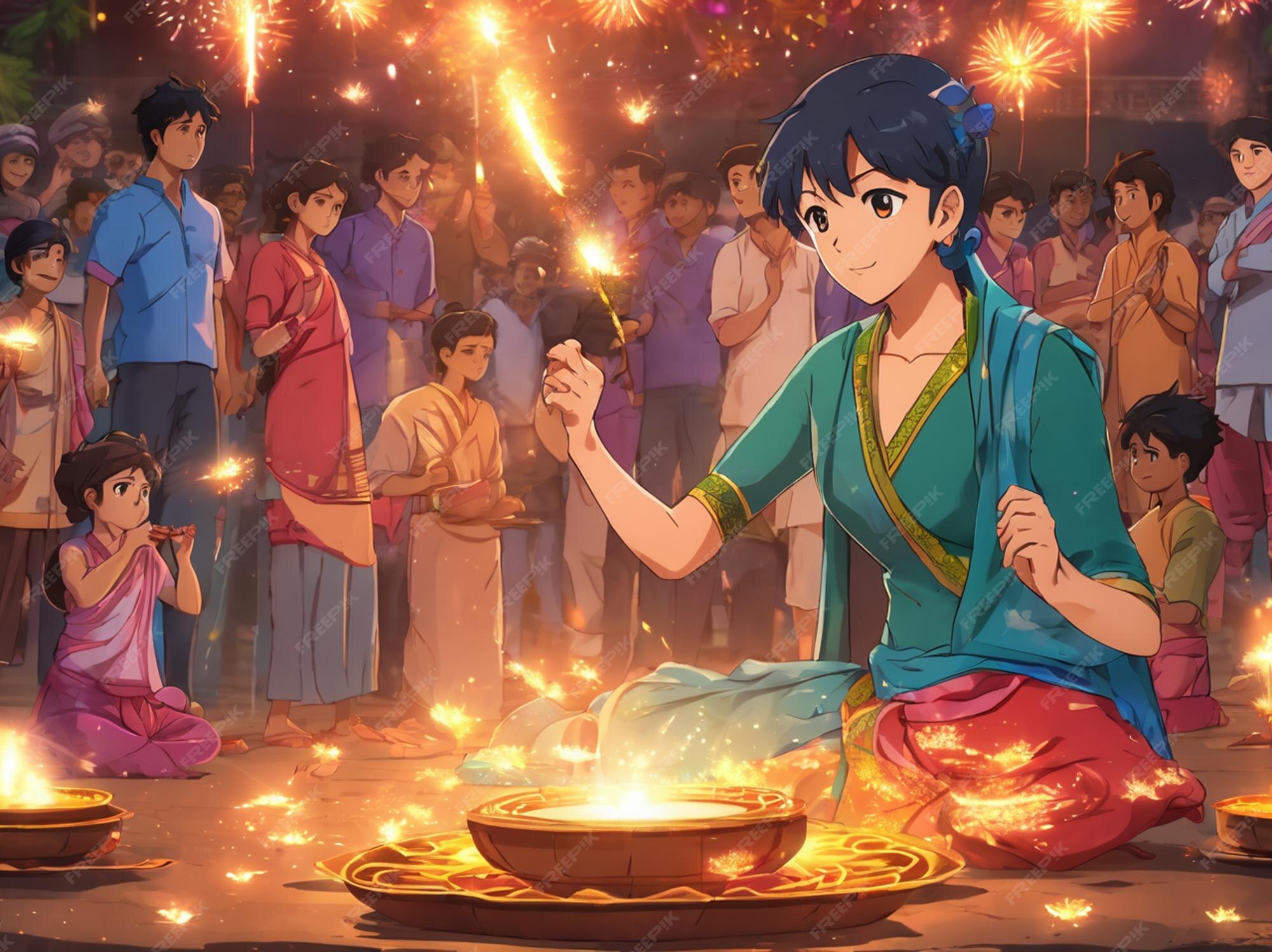 Premium AI Image Diwali 2023 images anime Indian Diwali images