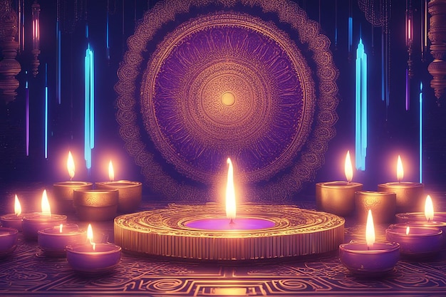 Дивали 3D иллюстрация индийского фестиваля Дивали фон со свечами День Дивали счастливый день Дивали