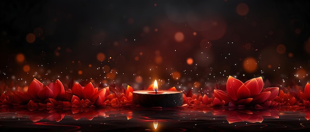 Foto diwali-achtergrond kleurrijke klei diya-lampen staken aan tijdens diwali-viering met lotusbloemen