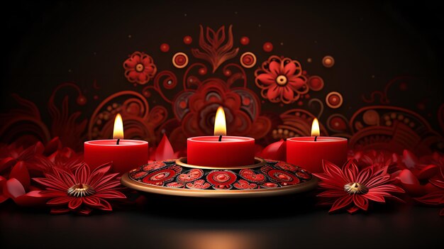 Foto sfondo diwali lampade colorate diya in argilla accese durante la celebrazione di diwali con bokeh scintillante