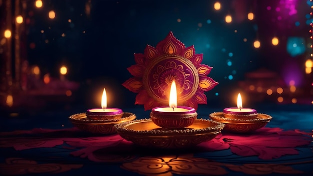 Diwali background design with diya lamp featuring a unique combination of bold shapes and patterns