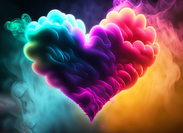 Diwali background with colorful smoke clouds in heart shape