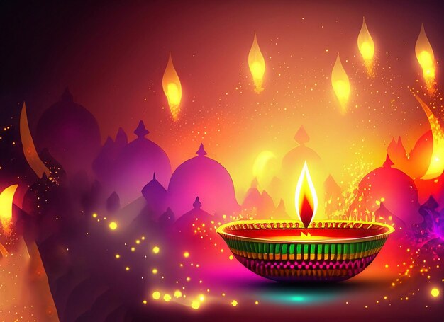 Diwali background with colorful with fire work