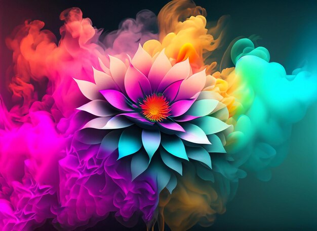 Diwali background with flower with colorful smoke