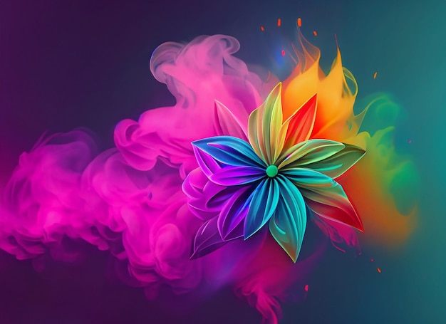 Diwali background with flower with colorful smoke