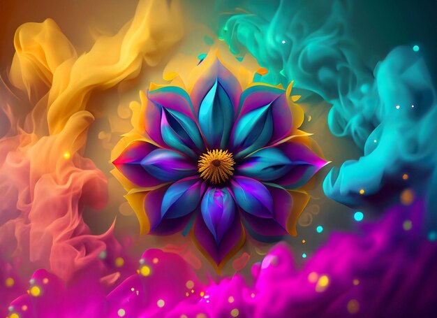 Diwali background with flower with colorful smoke