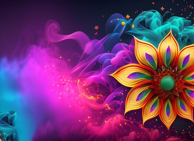 Diwali background with flower with colorful smoke