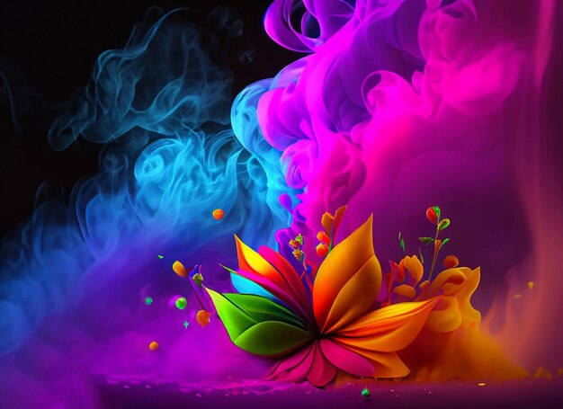 Diwali background with flower with colorful smoke