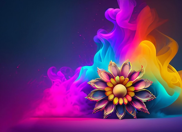 Diwali background with flower with colorful smoke