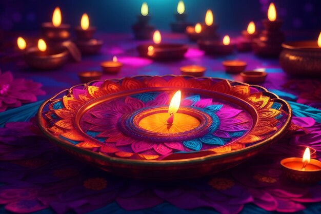 Diwali banner with candle lamps on a carpet ai generated