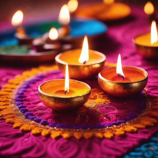 diwali candles on colorful cloth