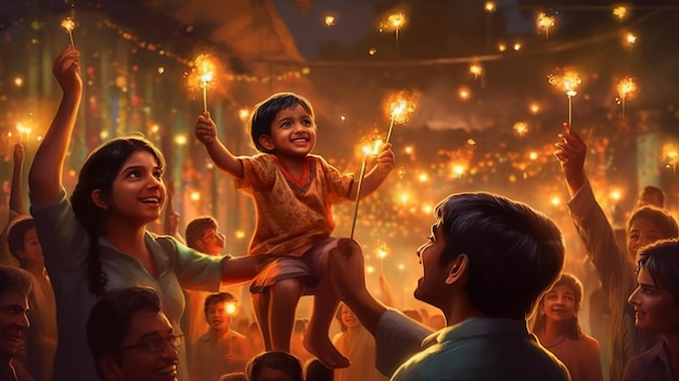 写真 インドの人々とのディワリ祝いの背景 ジェネレーティブ・アイ