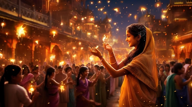 Фона празднования Дивали с индийскими людьми Generative Ai