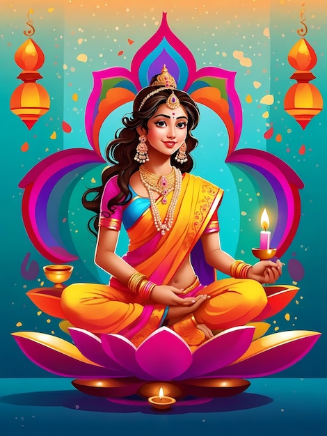 Foto illustrazione della celebrazione di diwali con una bellissima donna che tiene in mano una candela luminosa shubh deepavali