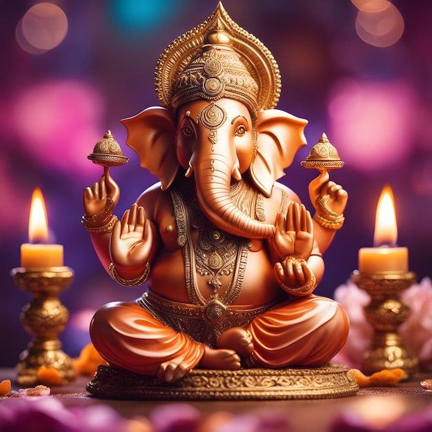 Foto celebrazione di diwali statua di lord ganesha in focus