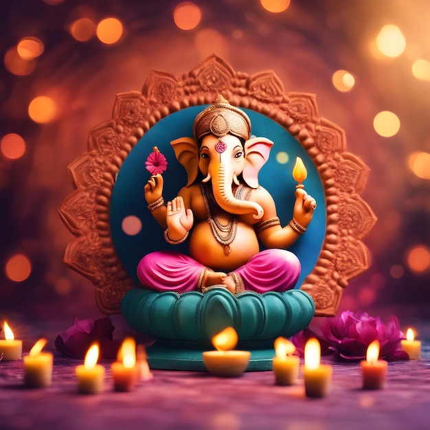 Foto celebrazione di diwali statua di lord ganesha in focus