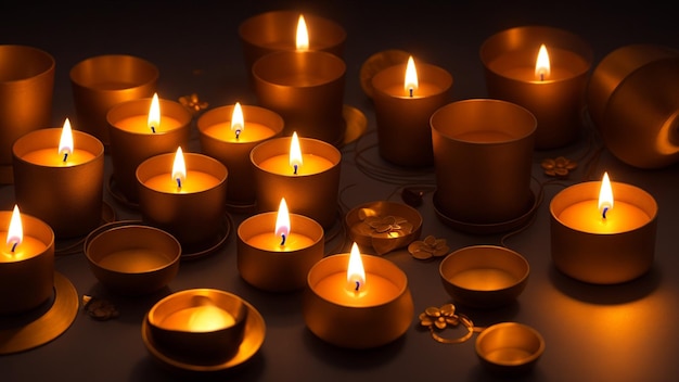 Празднование Дивали, символизирующее свет, процветание, счастье, Мирные свечи, масляная лампа, Генеративный ИИ
