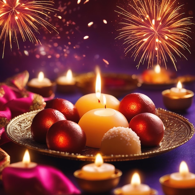 맛있는 과자 와 초콜릿 과 함께 디발리 축제 테마 이미지