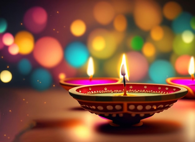 Diwali-dagfeest Diwali-lantaarns achtergrond met kaarsen en wazige lichten