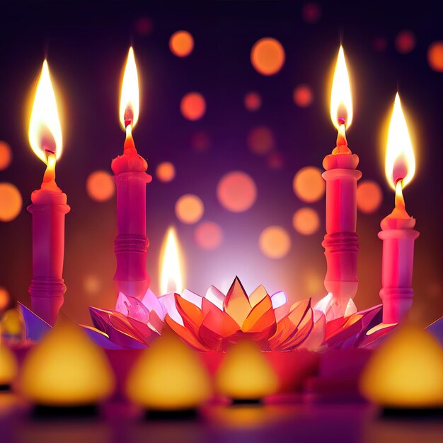 Diwali day festival Diwali lanterns background with candles and blurred lights