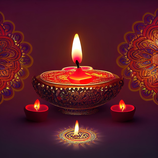 Diwali day festival Diwali lanterns background with candles and blurred lights