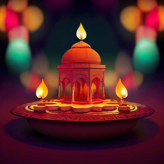 Diwali day festival Diwali lanterns background with candles and blurred lights