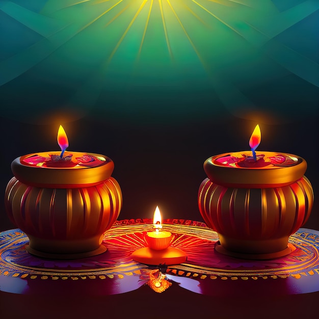 Diwali day festival Diwali lanterns background with candles and blurred lights