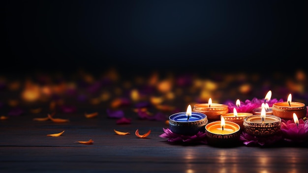 디발리 (Diwali) 는 인도에서 가장 큰 축제이며, 어에 대한 빛의 승리를 상징하는 빛의 축제입니다. 불, 램프, 다채로운 배너, 복사 공간, 포스터, 축하 배경.