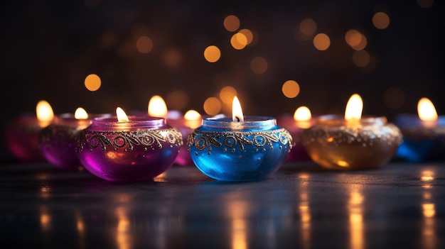 ディワリ (Diwali) はインドの祝祭で光の勝利を象徴する光の祭りです ろうそくランプカラフルなバナーコピースペースポスター挨の背景