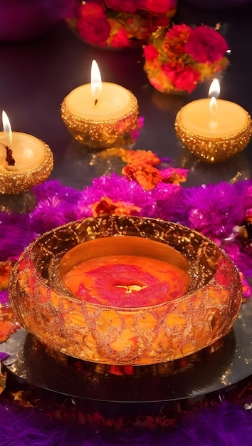 Diwali or deepawali glowing diya lamps