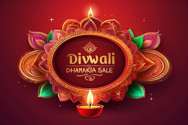 Diwali dhamaka sale offer discount logo design on red background