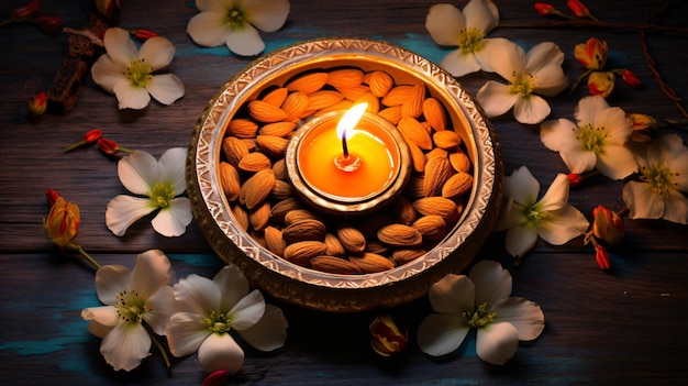 Diwali Diya Concept Using Cashew Kaju and Almond Badam