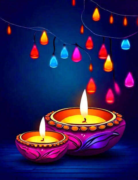 Photo diwali diya lamps lightning decoretion festival colourfull background design