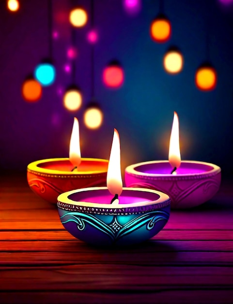 Photo diwali diya lamps lightning decoretion festival colourfull background design