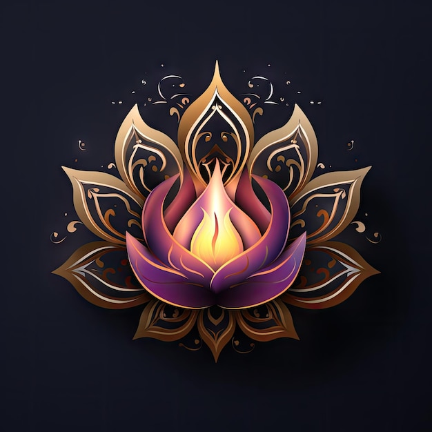 Diwali Diya and lotus sticker logo