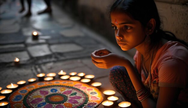 Diwali diya of olielamp op indisch stratenfestival van lichten Generatieve aixAxA